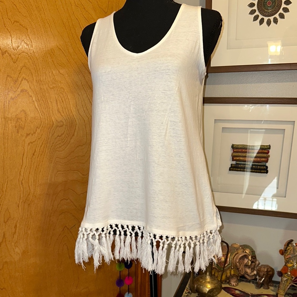 J. Jill Ivory Tank Top with Fringe Detail